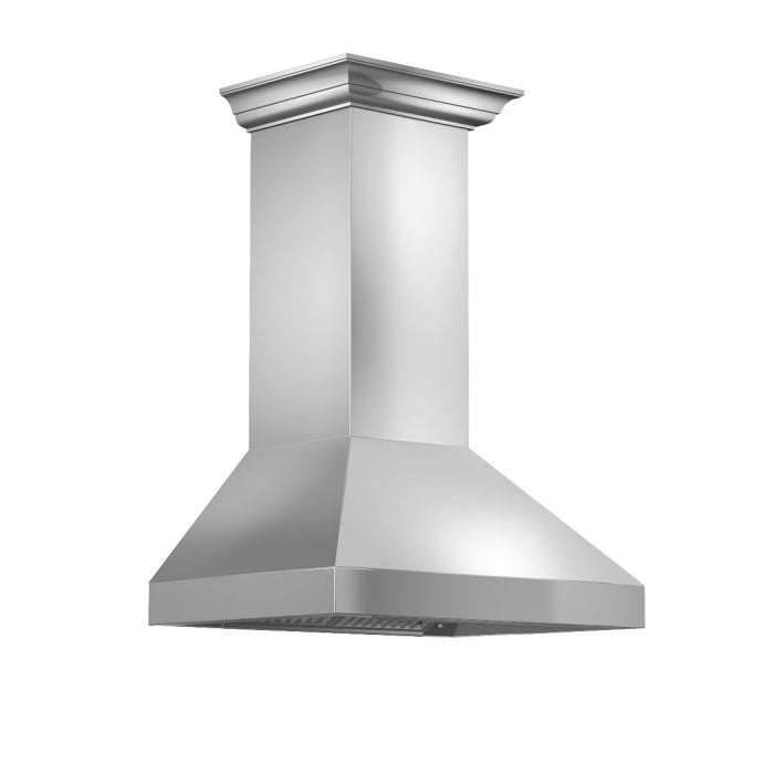 ZLINE 30 in. Wall Mount Range Hood in Stainless Steel with Crown Molding (597CRN-30)