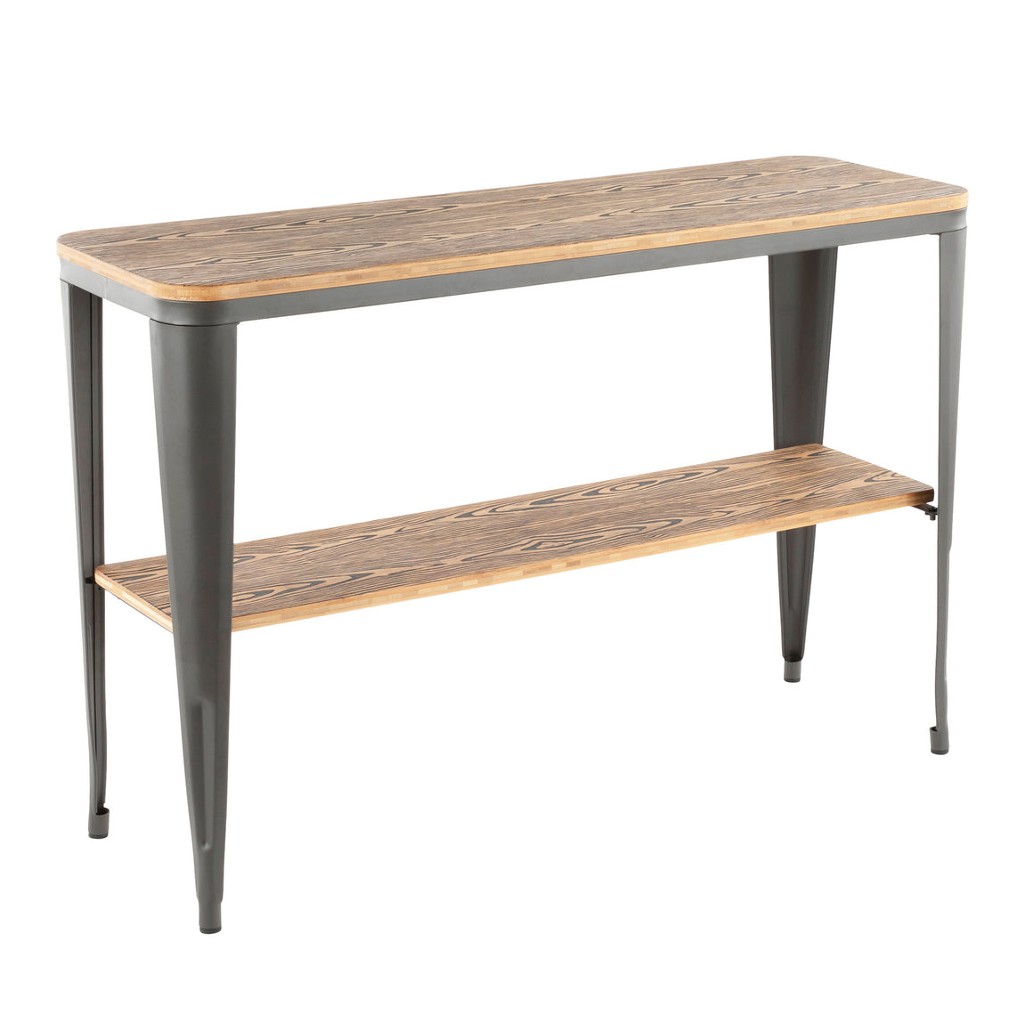Oregon Industrial Console Table in Matte Grey Metal And Wood-pressed Grain Bamboo By LumiSource