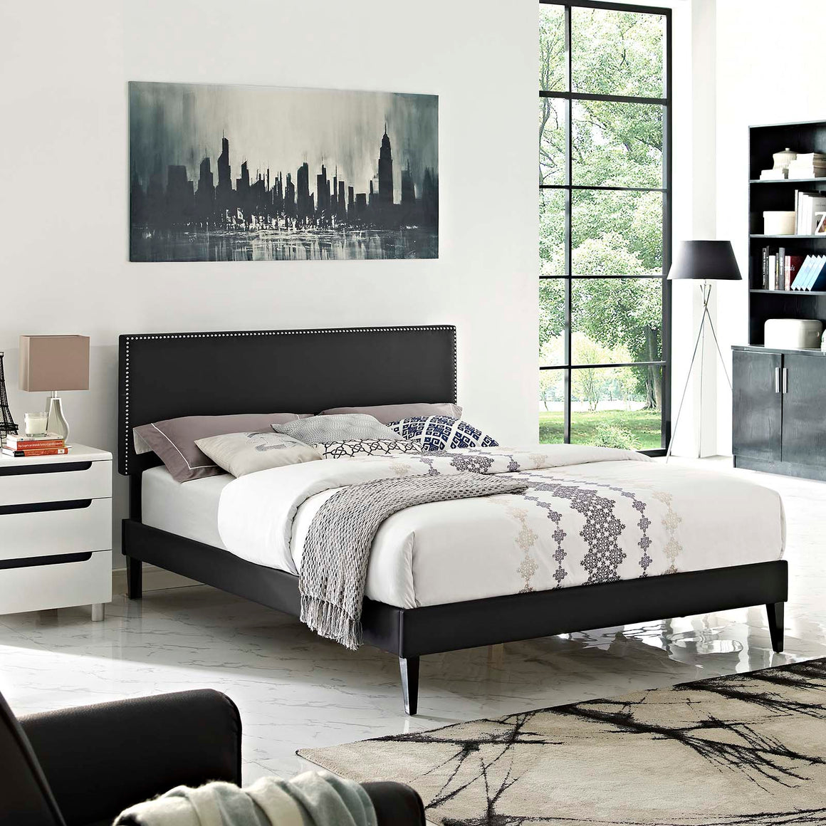 Macie Vinyl Platform Bed with Squared Tapered Legs