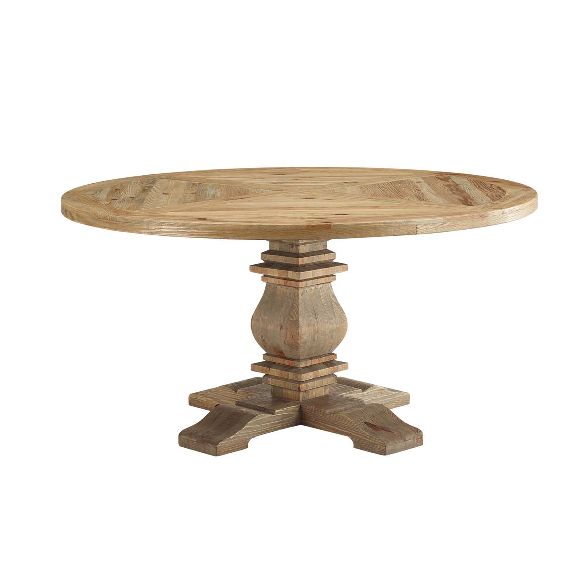 Column Round Pine Wood Dining Table in Brown