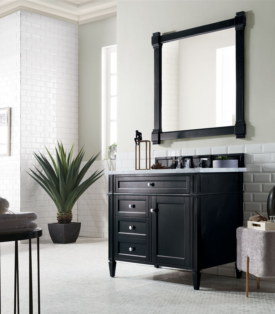 Brittany 36" Single Vanity, Black Onyx with 3 CM Arctic Fall Solid Surface Top