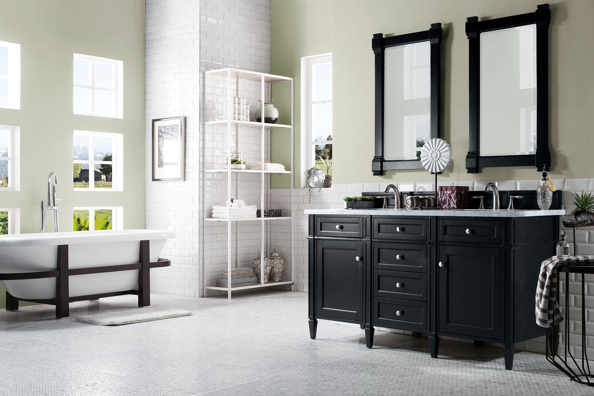 Brittany 60" Double Vanity, Black Onyx with 3 CM Carrara Marble Top
