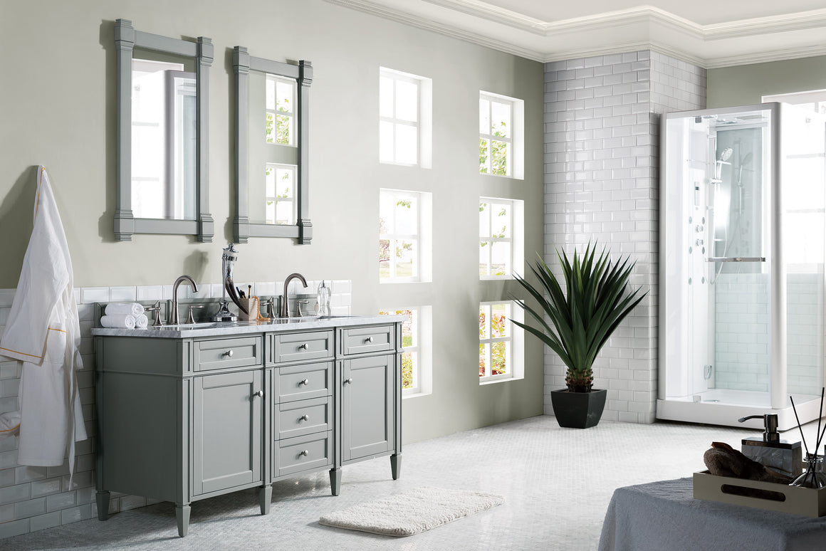 Brittany 60" Urban Gray Double Vanity with 3 CM Carrara Marble Top