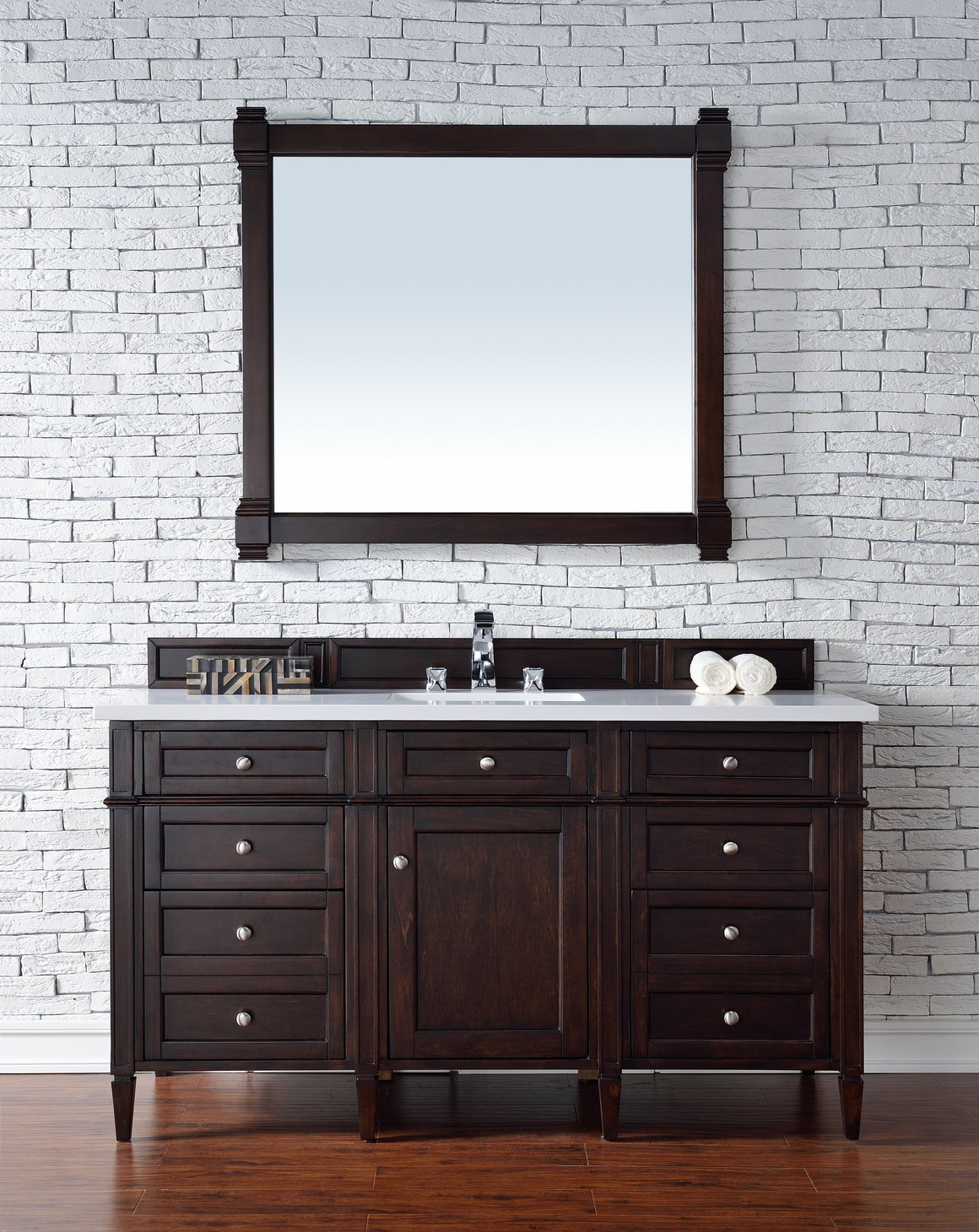 Brittany 60" Burnished Mahogany Single Vanity with 3 CM Carrara Marble Top