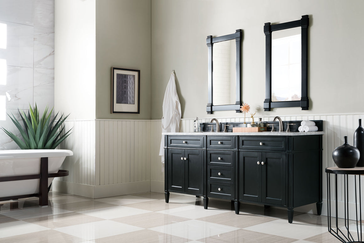 Brittany 72" Double Vanity, Black Onyx with 3 CM Carrara Marble Top