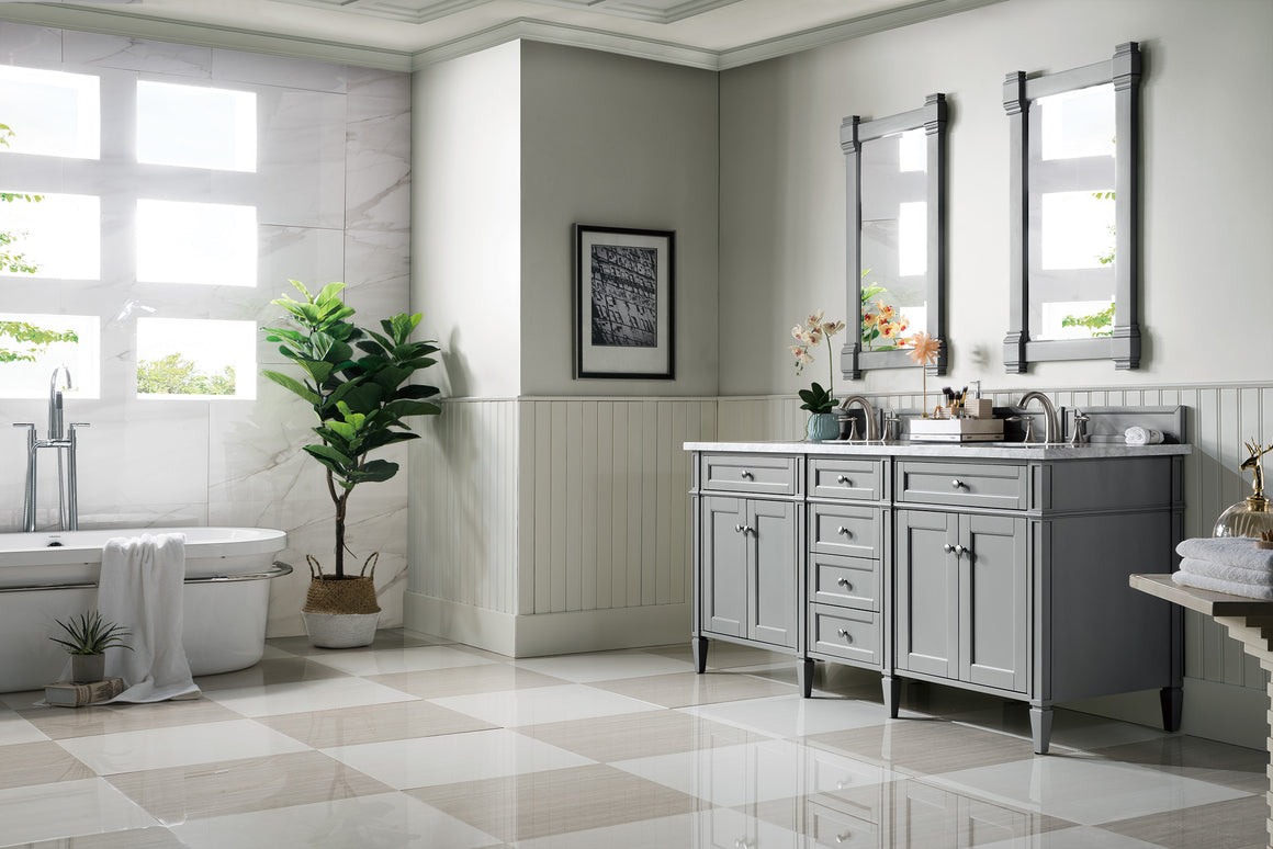 Brittany 72" Urban Gray Double Vanity with 3 CM Carrara Marble Top