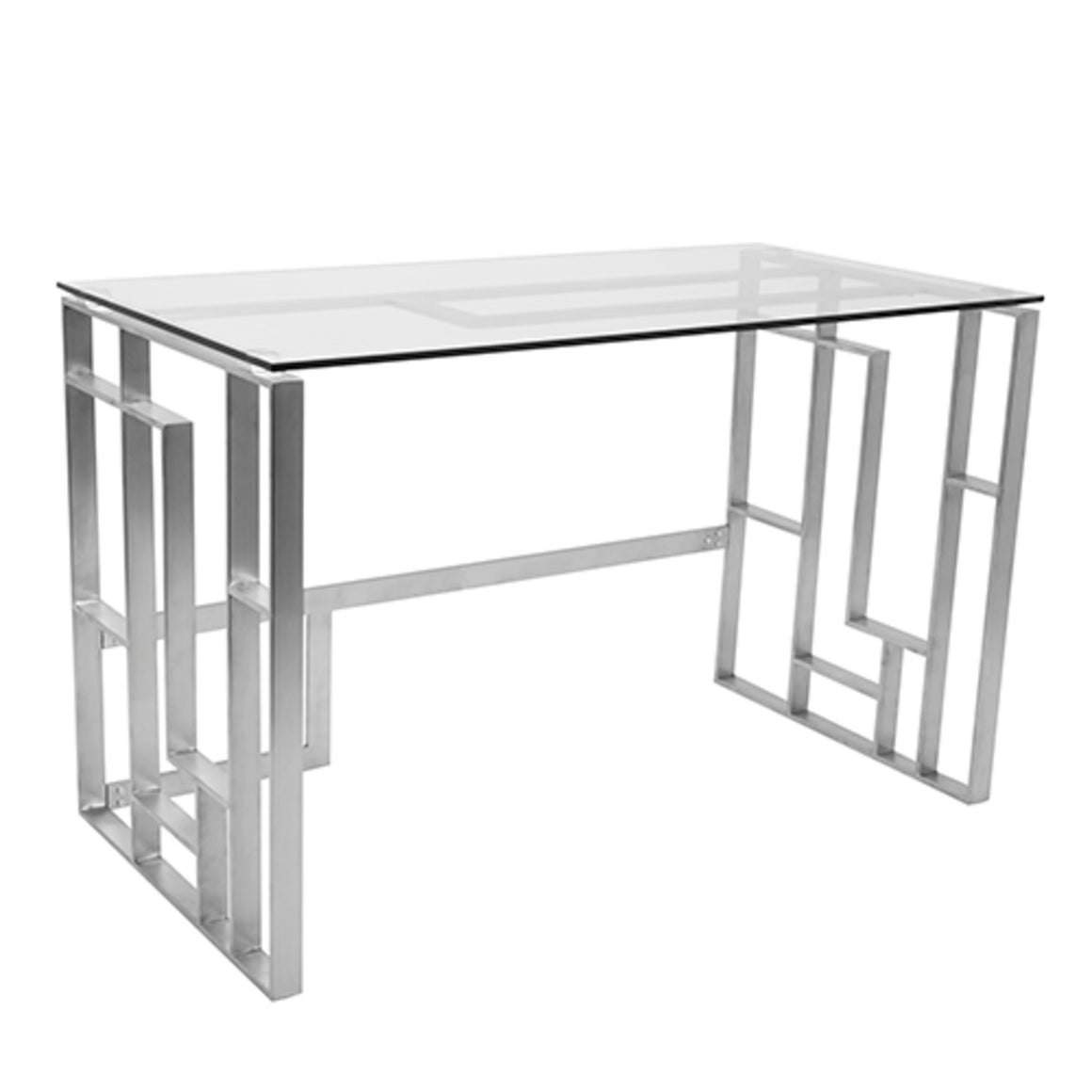 Mandarin Contemporary Desk in Brushed Stainless Steel and Clear Glass by LumiSource