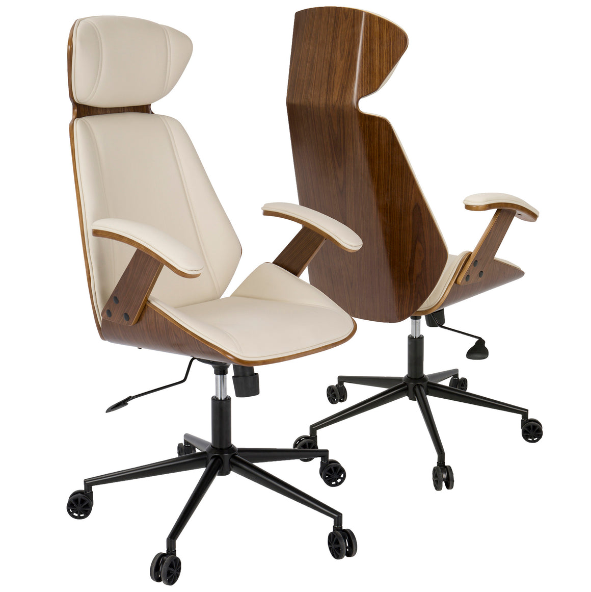 Spectre Mid-Century Modern Adjustable Office Chair in Walnut Wood and Cream Faux Leather by LumiSource