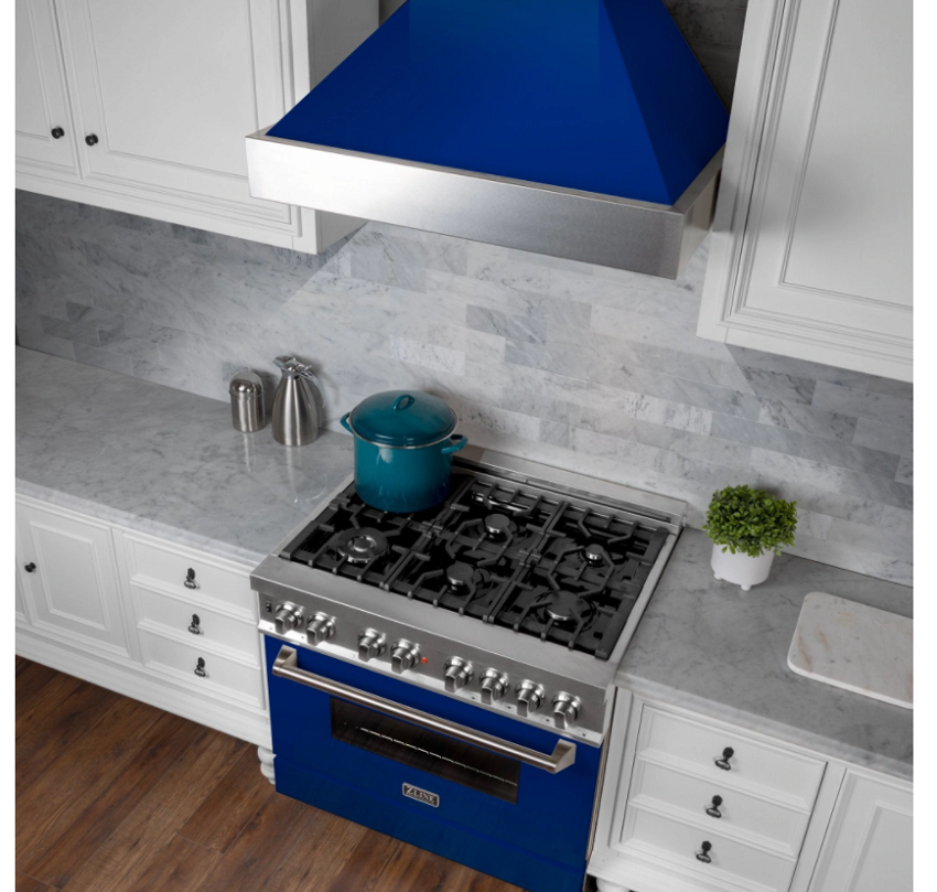 ZLINE 36" DuraSnow Stainless Steel Range Hood with Blue Gloss Shell (8654SNX-BG-36)