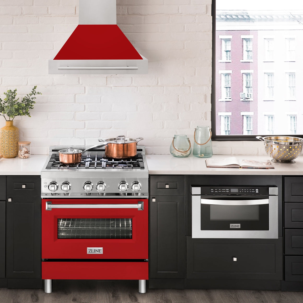 ZLINE 30" Stainless Steel Range Hood with Red Matte Shell and Stainless Steel Handle (8654STX-RM30)