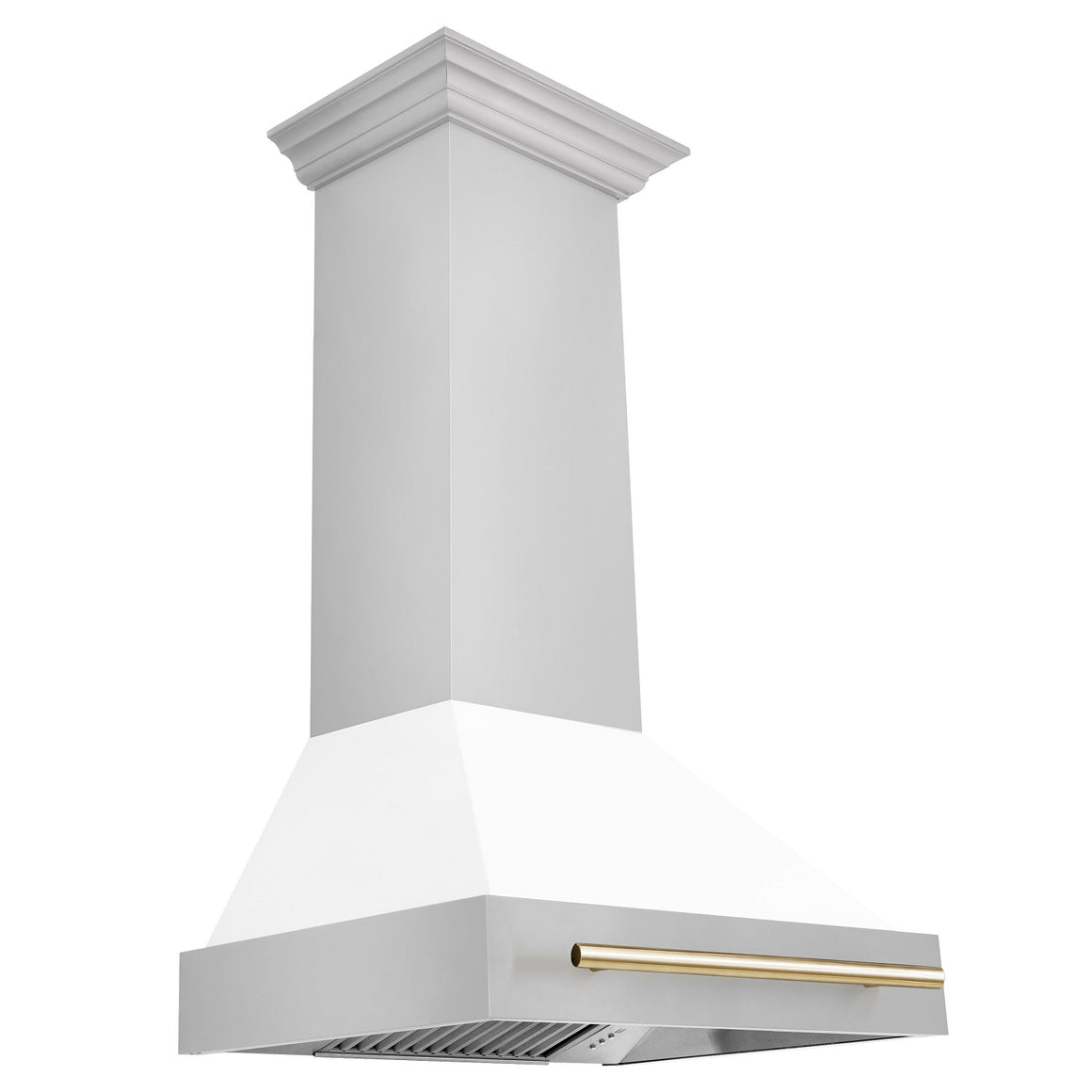 ZLINE 30" Autograph Edition Stainless Steel Range Hood with White Matte Shell and Gold Accents (8654STZ-WM30-G)