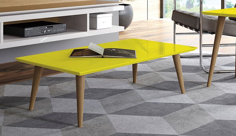 Utopia 11.81" High Rectangle Coffee Table with Splayed Legs in Yellow