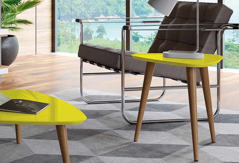 Utopia 19.68" High Triangle End Table With Splayed Wooden Legs in Yellow