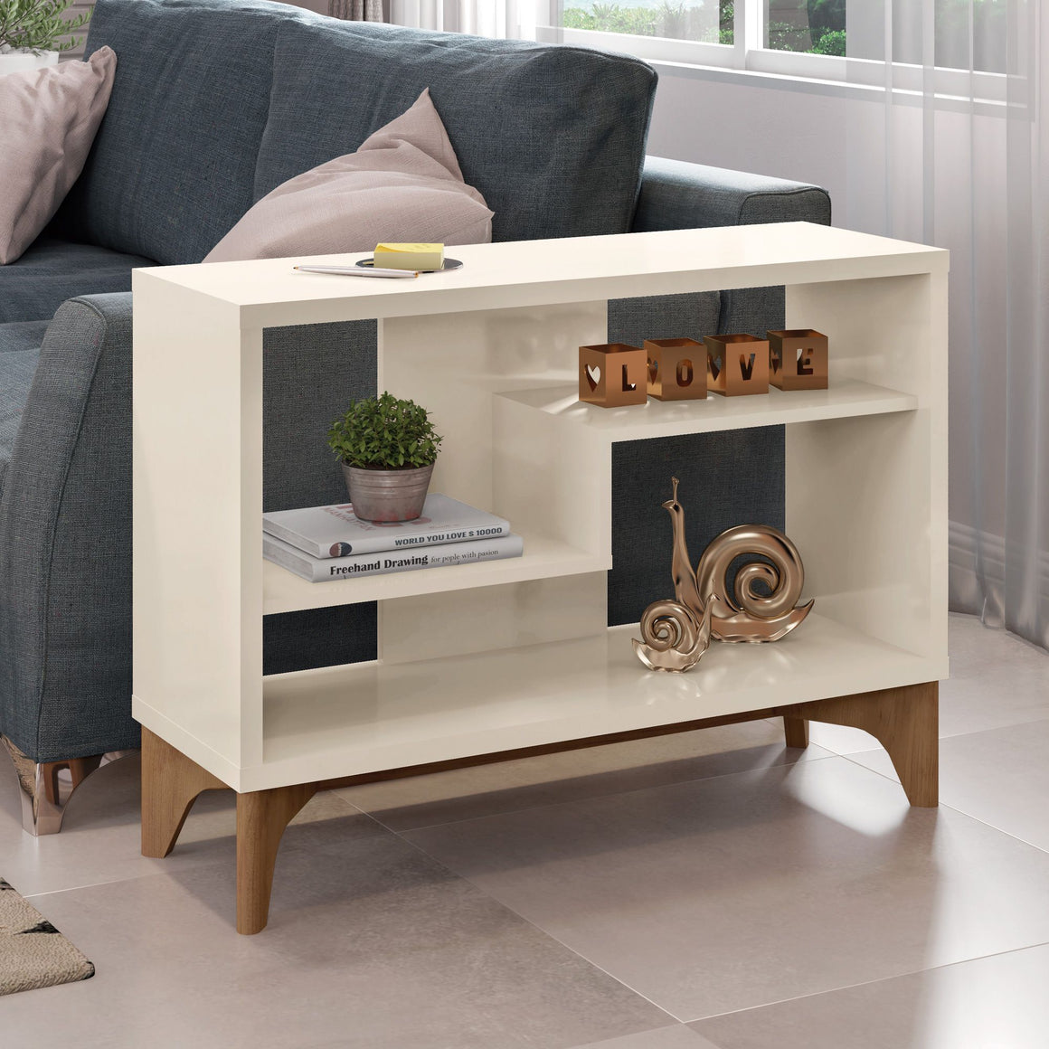 Gowanus Modern Accent Display Sideboard with 2 Shelves in Off White