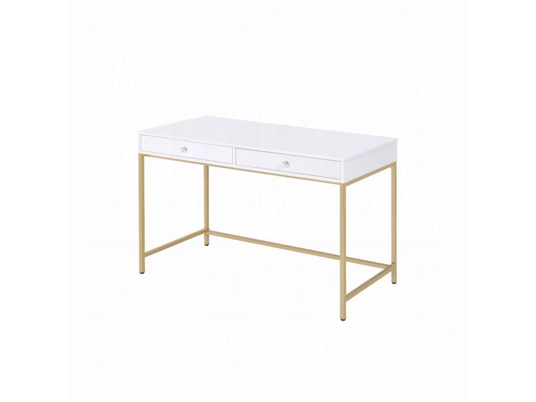 ACME Furniture Ottey desk, White High Gloss & Gold