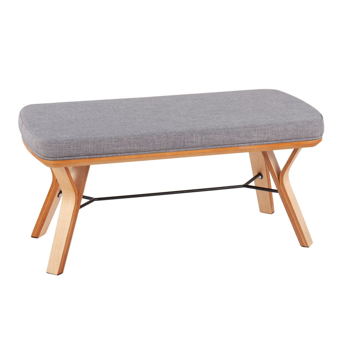 Folia Mid-Century Modern Bench in Natural Wood and Light Grey Fabric by LumiSource