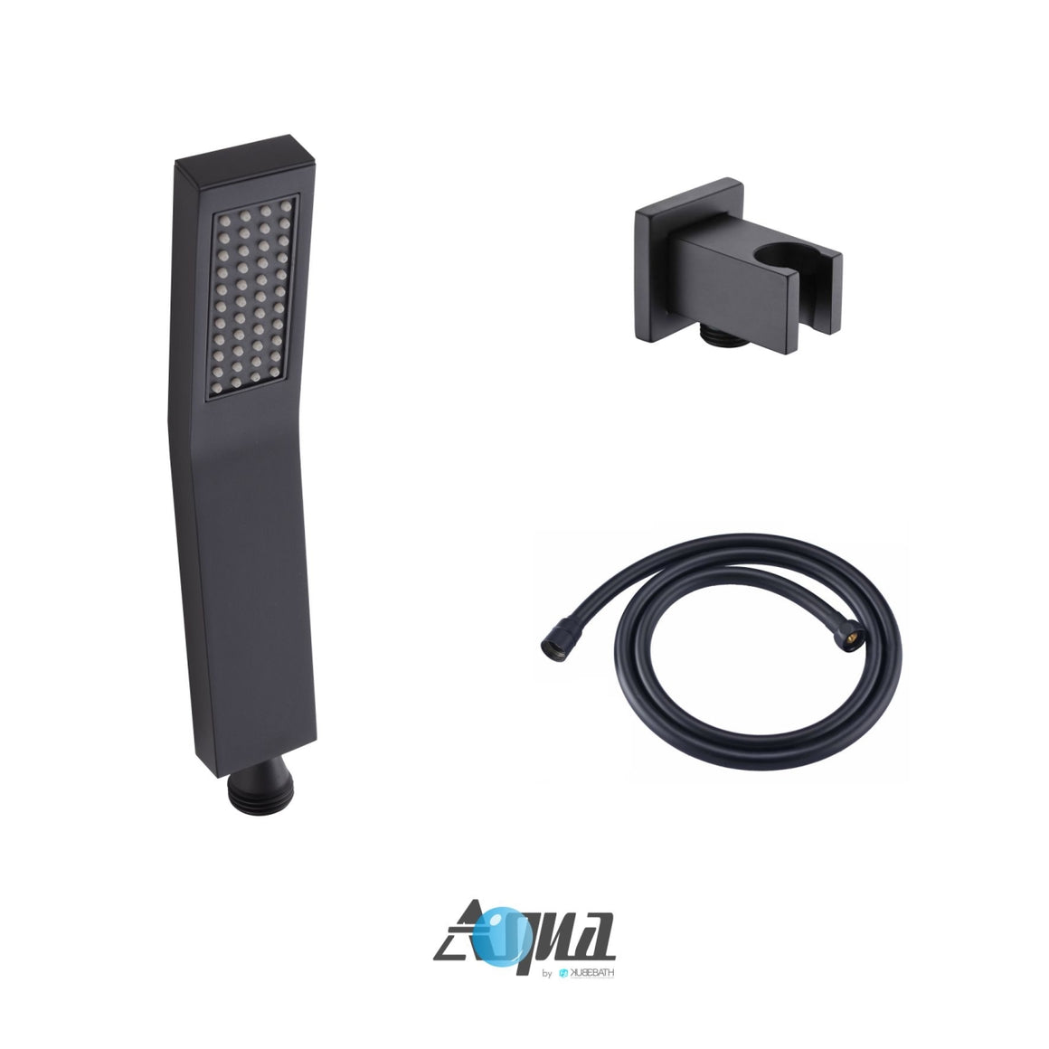 Aqua Piazza Matte Black Shower Set with 8" Square Rain Shower and Handheld