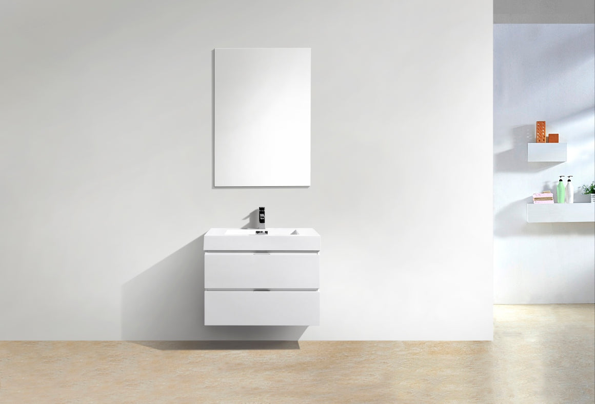 Bliss 30" High Gloss White Wall Mount Modern Bathroom Vanity