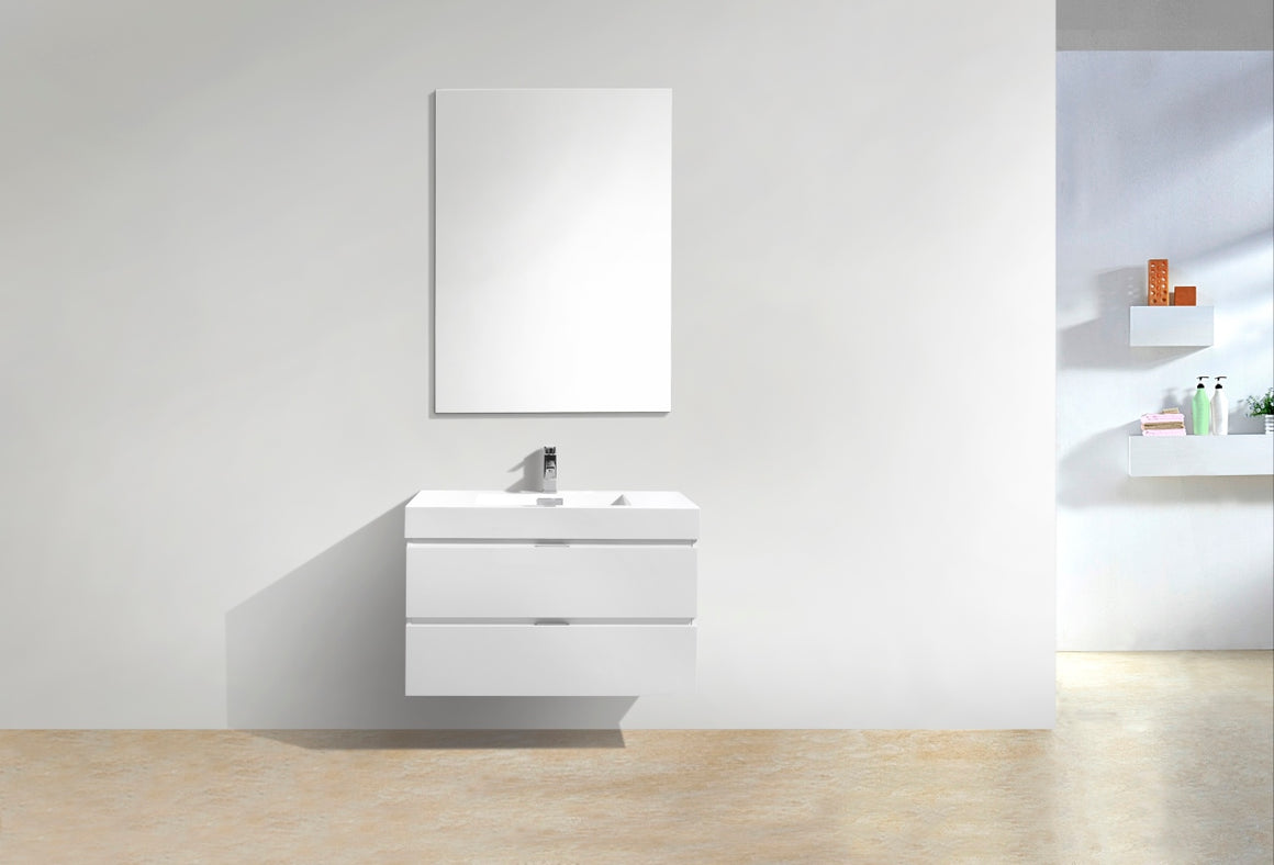 Bliss 36" High Gloss White Wall Mount Modern Bathroom Vanity