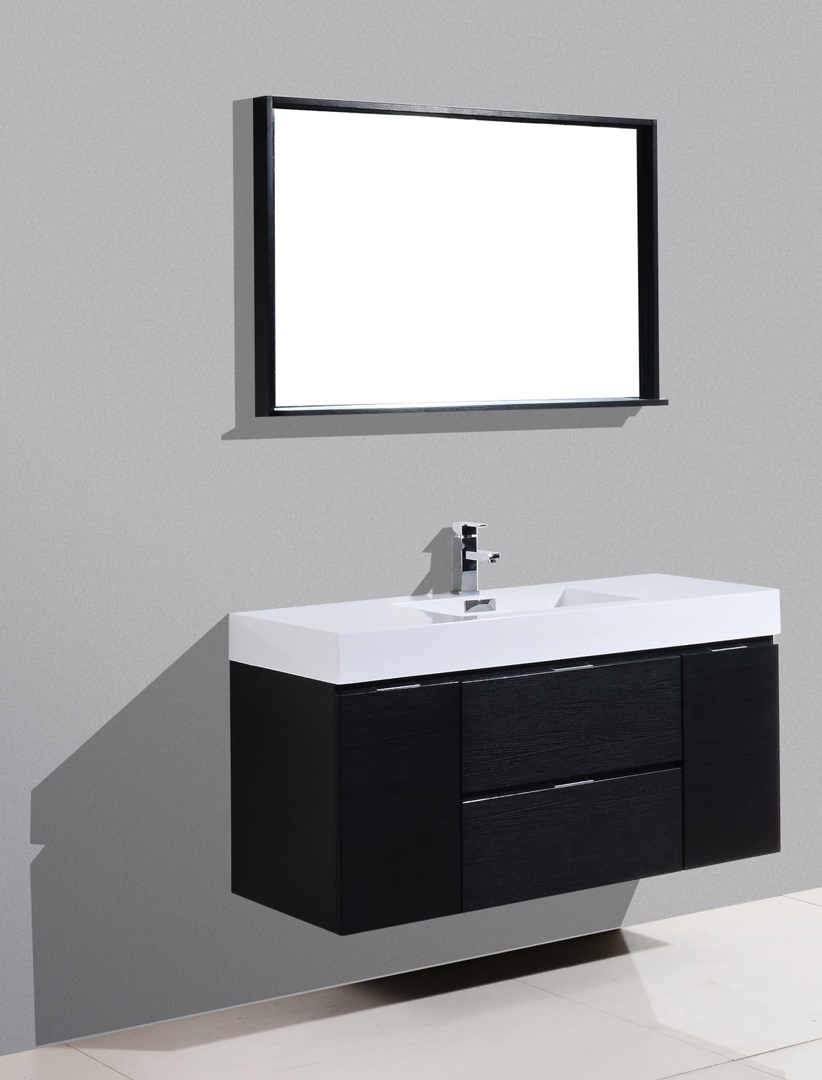 Bliss 48" Black Wall Mount Modern Bathroom Vanity
