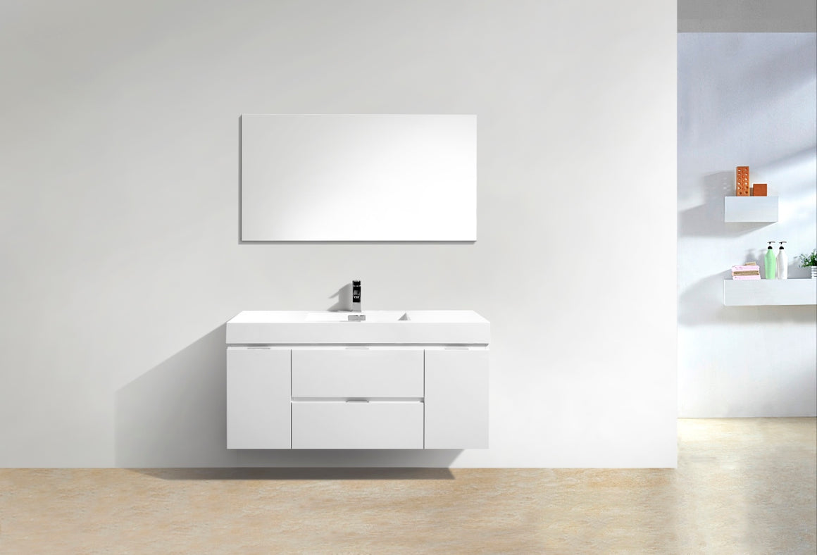 Bliss 48" High Gloss White Wall Mount Modern Bathroom Vanity