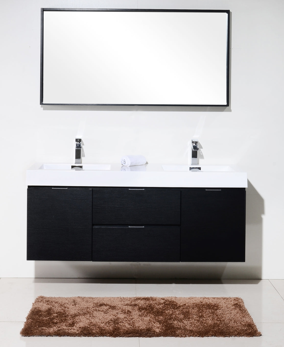 Bliss 60" Double  Sink Black Wall Mount Modern Bathroom Vanity