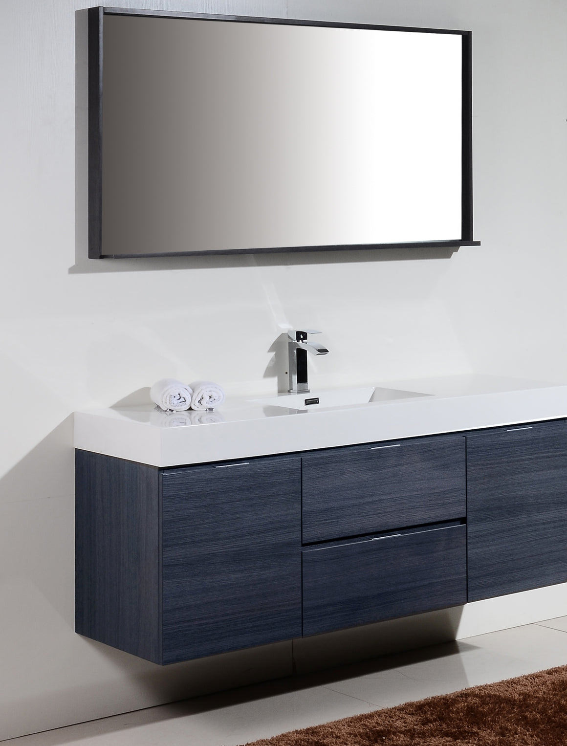 Bliss 60" Single Sink Gray Oak Wall Mount Modern Bathroom Vanity