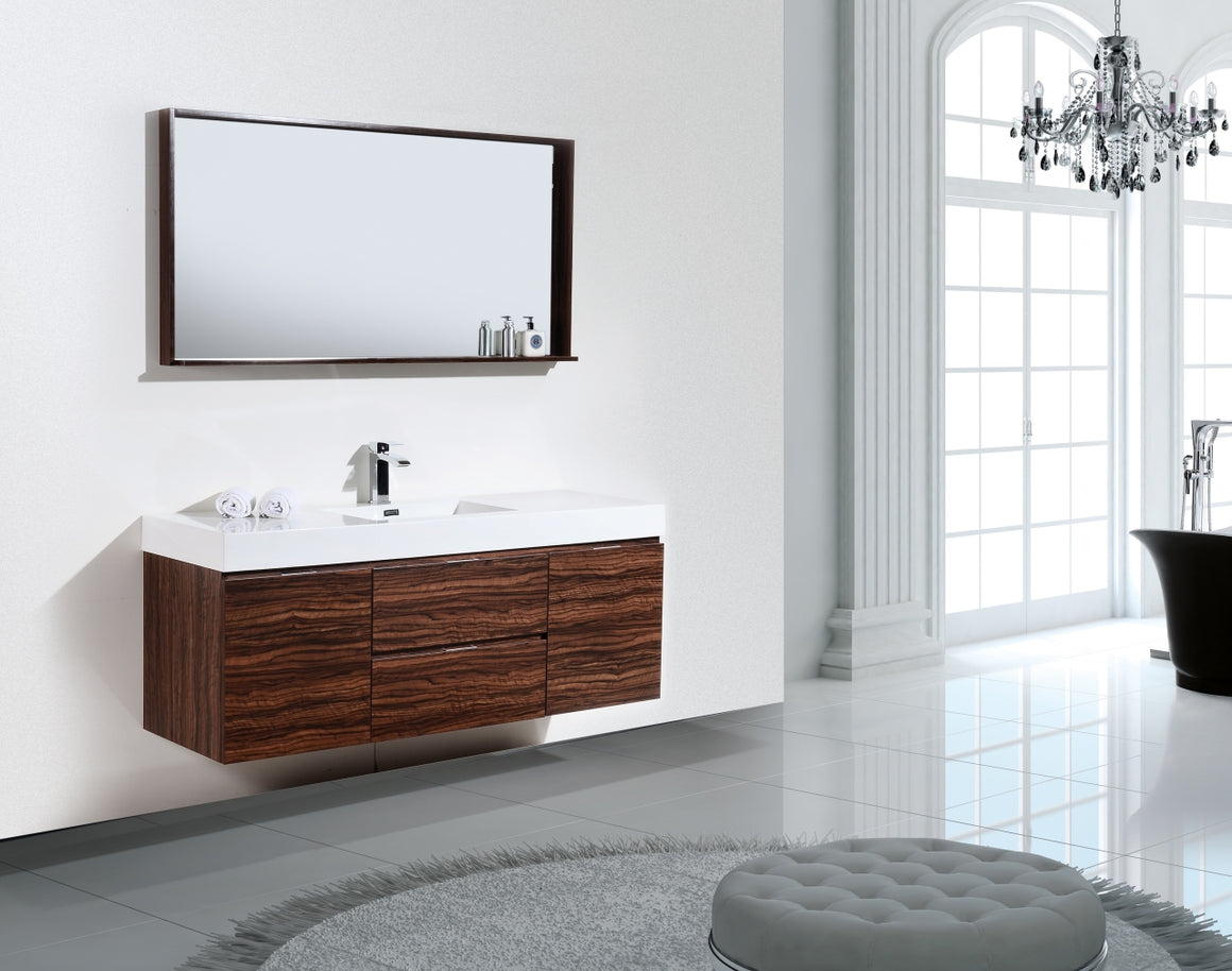 Bliss 60" Single Sink Walnut Wall Mount Modern Bathroom Vanity