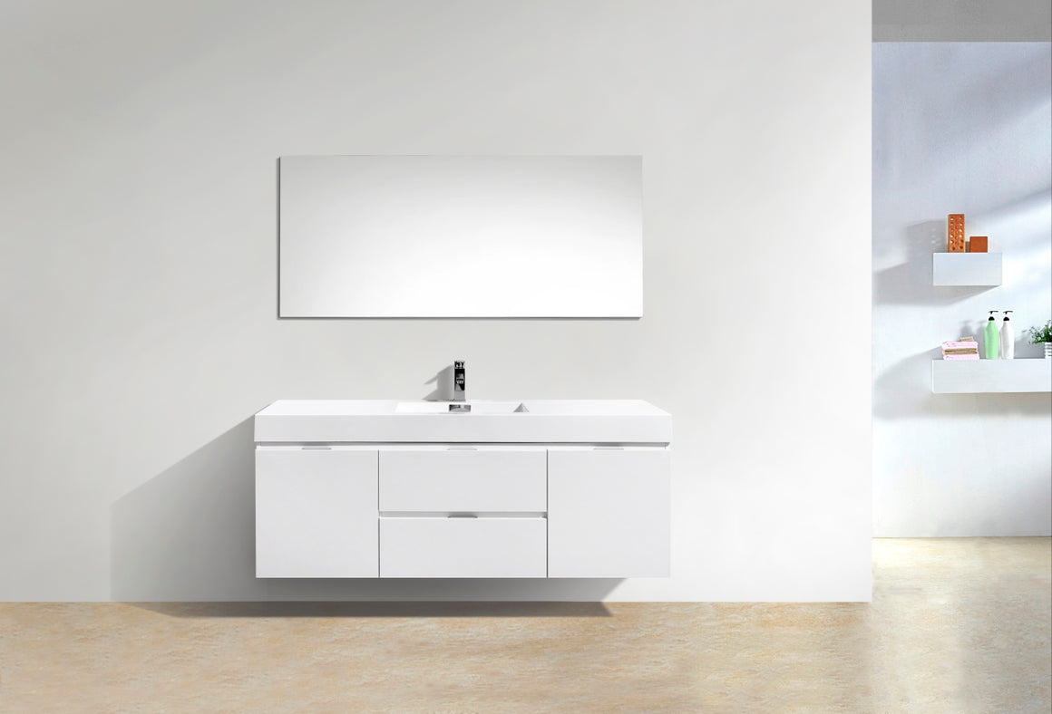 Bliss 60" Single Sink High Gloss White Wall Mount Modern Bathroom Vanity