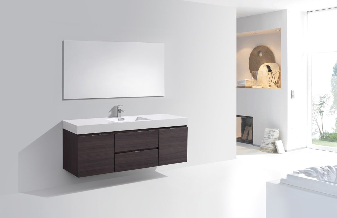 Bliss 60" Single Sink High Gloss Gray Oak Wall Mount Modern Bathroom Vanity