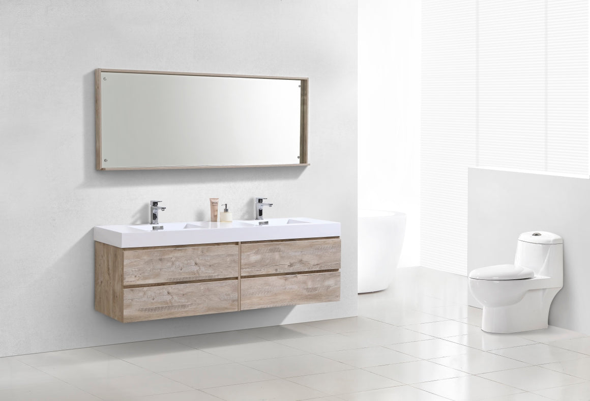 Bliss 72" Double  Sink Nature Wood Wall Mount Modern Bathroom Vanity