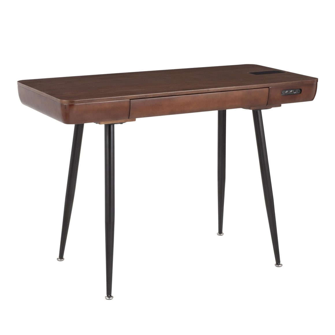 Boom Mid-Century Modern Desk in Black Metal with a Walnut Wood Top by LumiSource