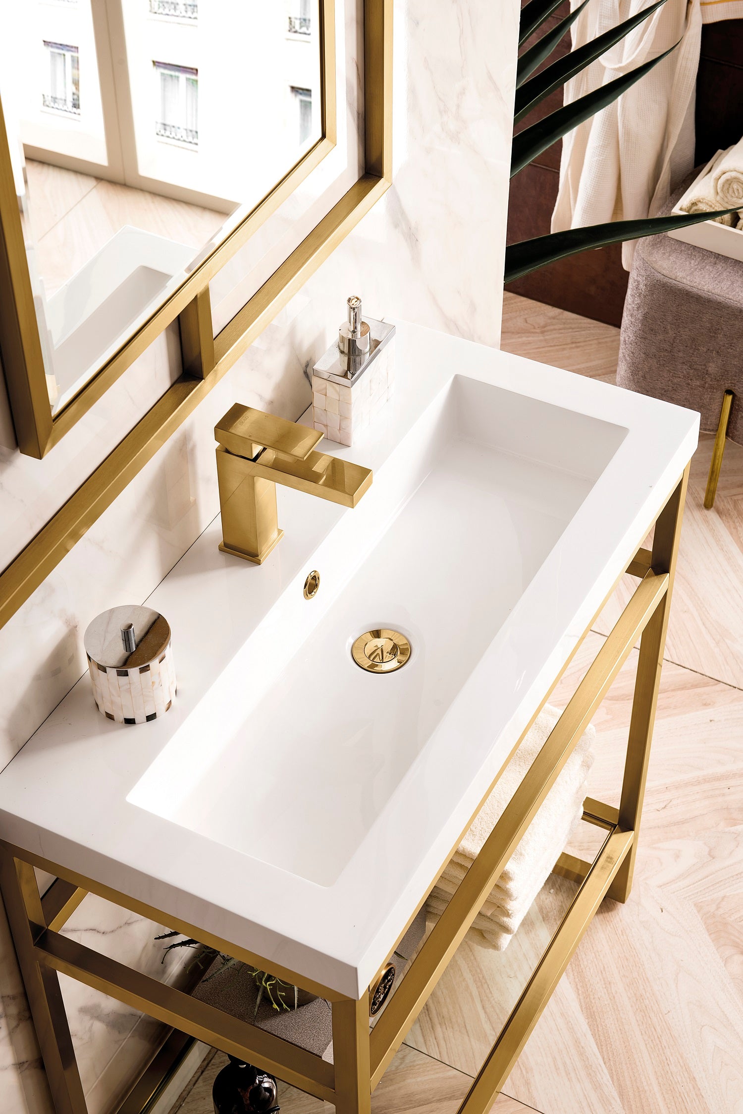 James Martin Vanities Boston Radiant Gold Stainless Steel Freestanding  Transitional Console Sink with Base (19.6-in x 15.4-in x 35.5-in) at