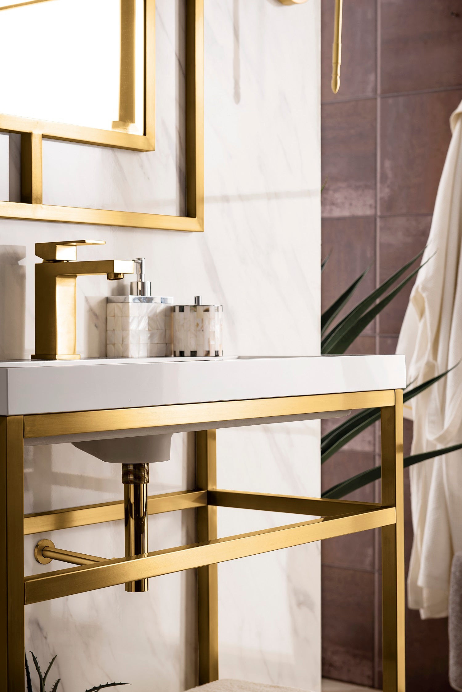 James Martin Vanities Boston 47 Stainless Steel Sink Console (Double  Basins), Radiant Gold w/ White Glossy Composite Stone Top - On Sale - Bed  Bath & Beyond - 32971251