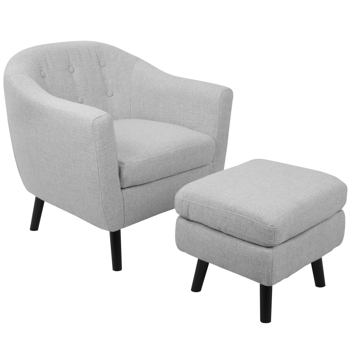 Rockwell Mid-Century Modern Accent Chair and Ottoman in Light Grey Noise Fabric by LumiSource