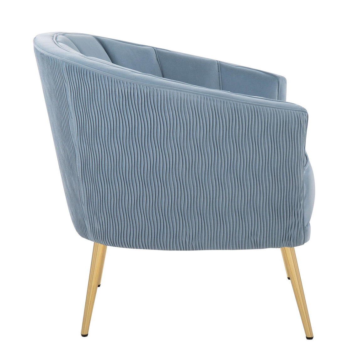 Tania Pleated Waves Accent Chair in Gold Steel and Light Blue Velvet by Lumisource
