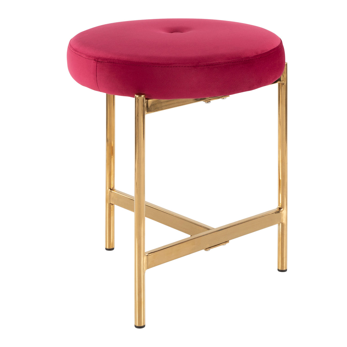 Chloe Contemporary Vanity Stool in Gold Metal and Blush Pink Velvet by LumiSource