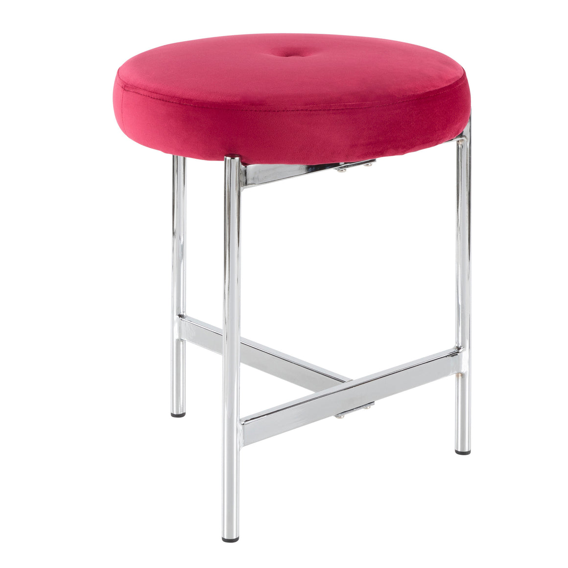 Chloe Contemporary Vanity Stool in Chrome and Pink Velvet by LumiSource