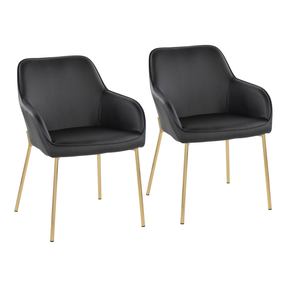 Daniella Contemporary Dining Chair in Gold Steel and Black Faux Leather by LumiSource - Set of 2