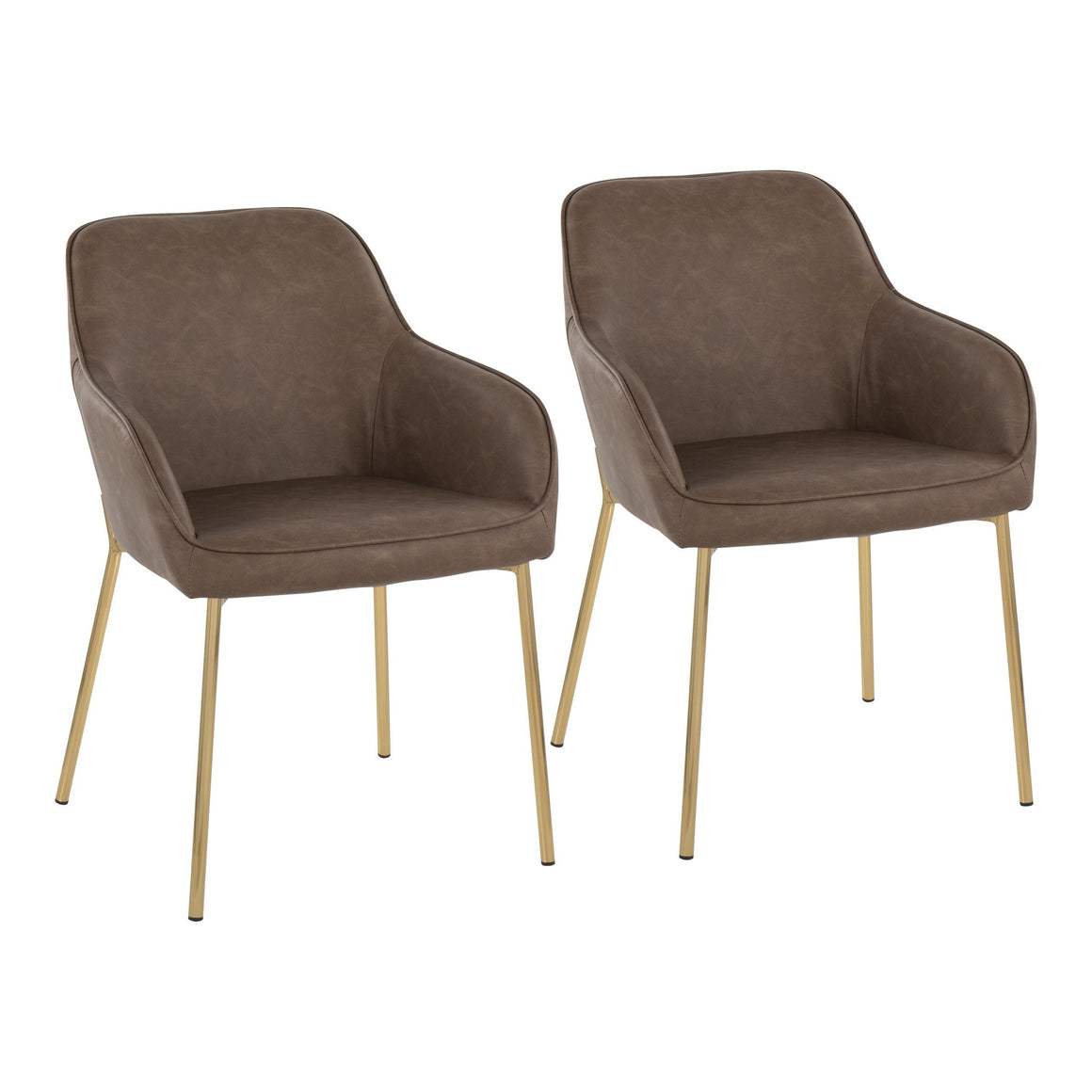 Daniella Contemporary Dining Chair in Gold Steel and Espresso Faux Leather by LumiSource - Set of 2