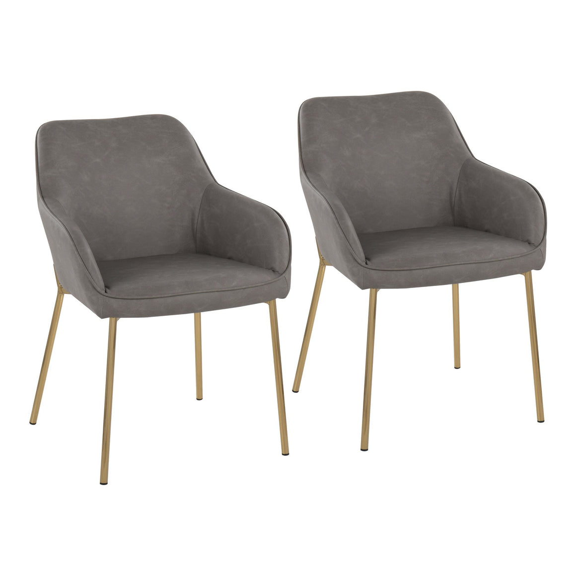 Daniella Contemporary Dining Chair in Gold Steel and Grey Faux Leather by LumiSource - Set of 2