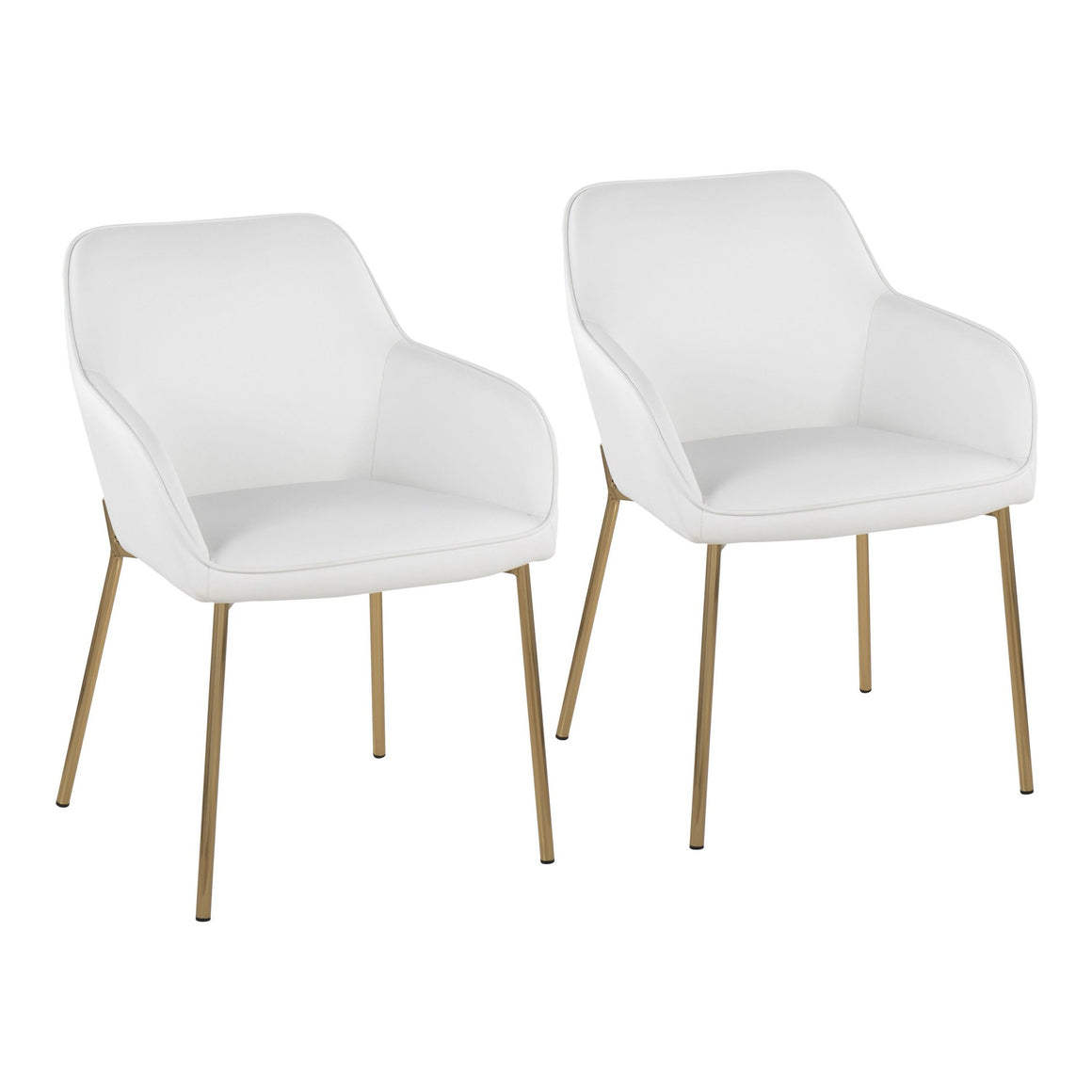Daniella Contemporary Dining Chair in Gold Steel and White Faux Leather by LumiSource - Set of 2