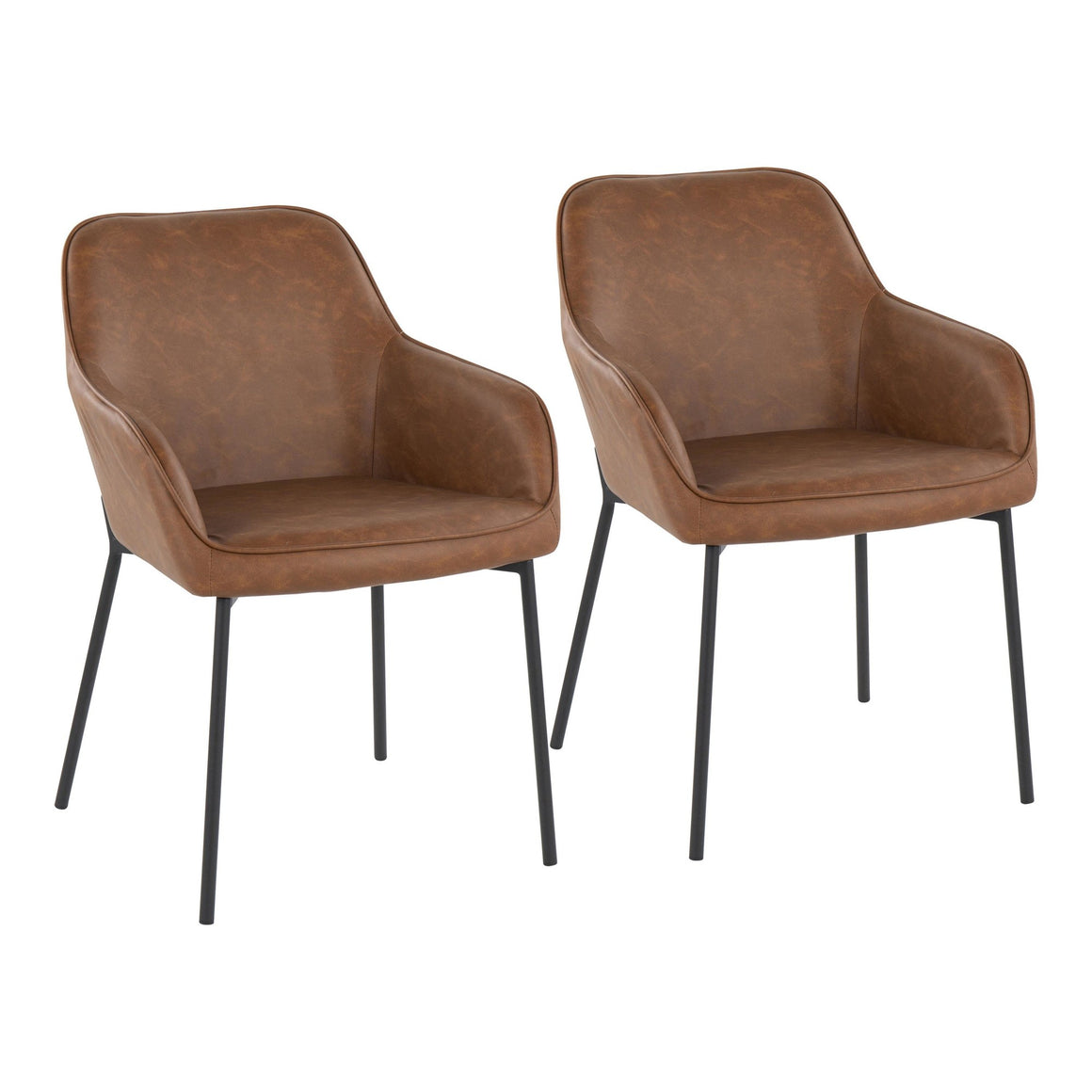 Daniella Contemporary Dining Chair in Black Steel and Camel Faux Leather by LumiSource - Set of 2