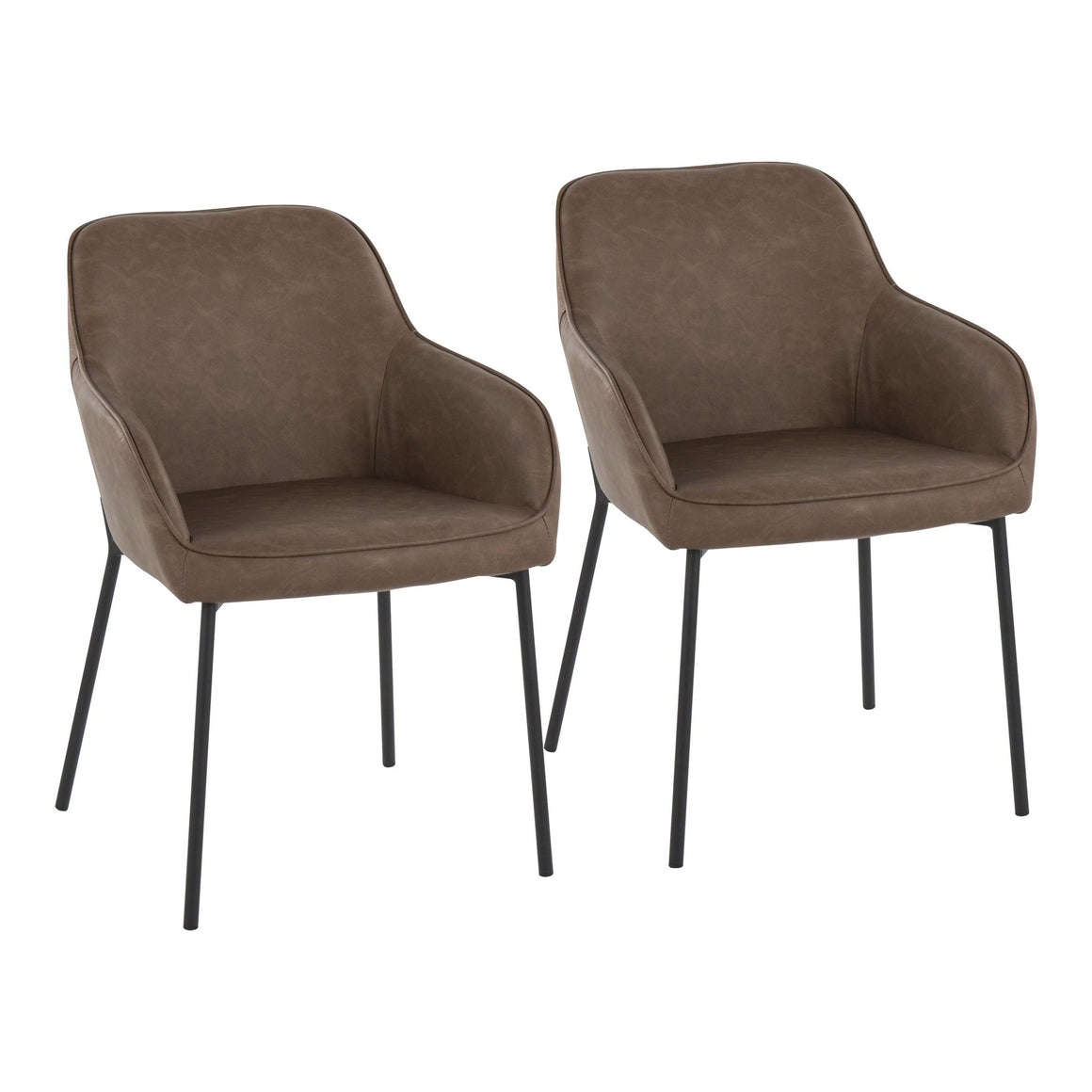 Daniella Contemporary Dining Chair in Black Steel and Espresso Faux Leather by LumiSource - Set of 2