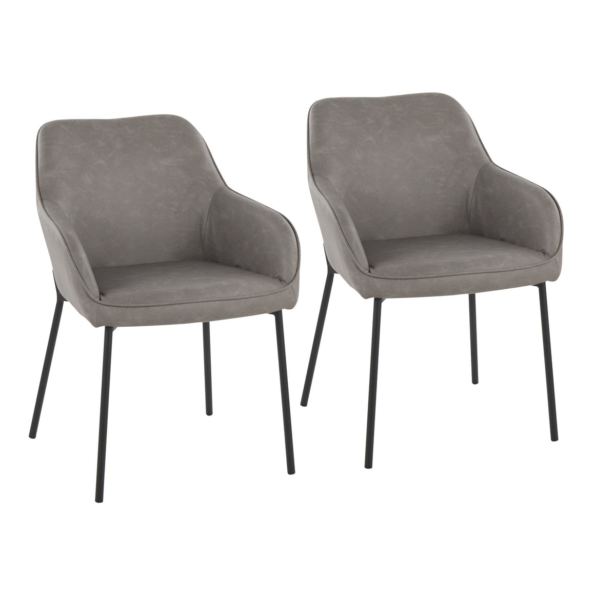 Daniella Contemporary Dining Chair in Black Steel and Grey Faux Leather by LumiSource - Set of 2