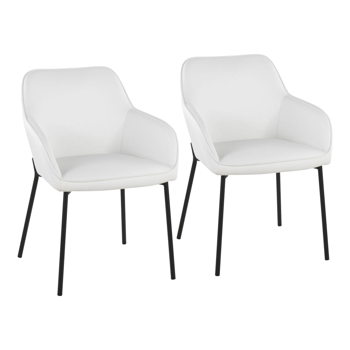 Daniella Contemporary Dining Chair in Black Steel and White Faux Leather by LumiSource - Set of 2
