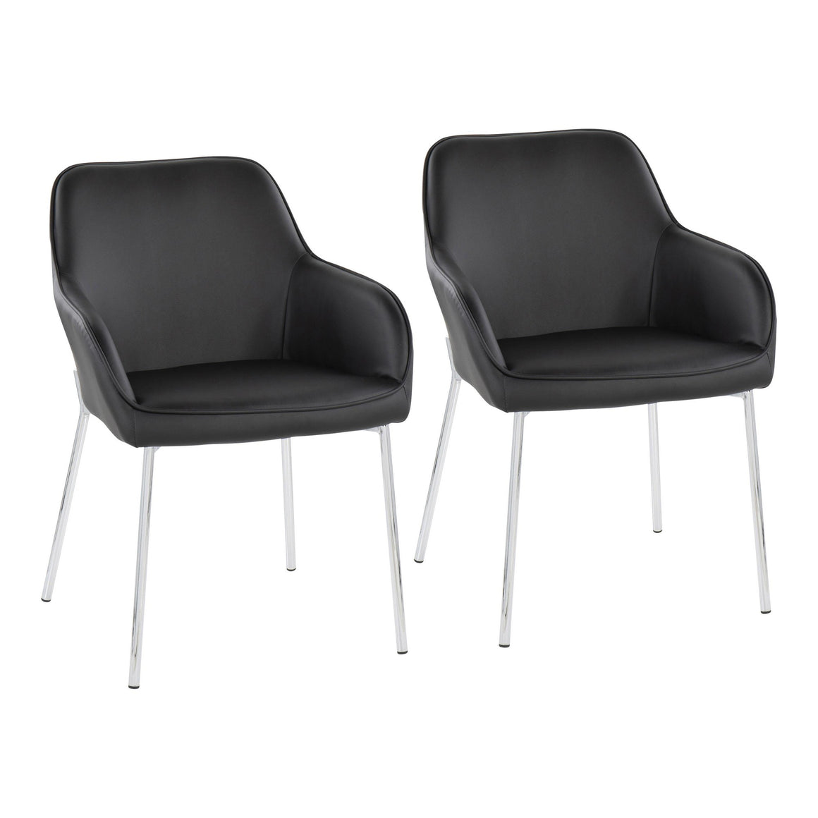 Daniella Contemporary Dining Chair in Chrome Steel and Black Faux Leather by LumiSource - Set of 2