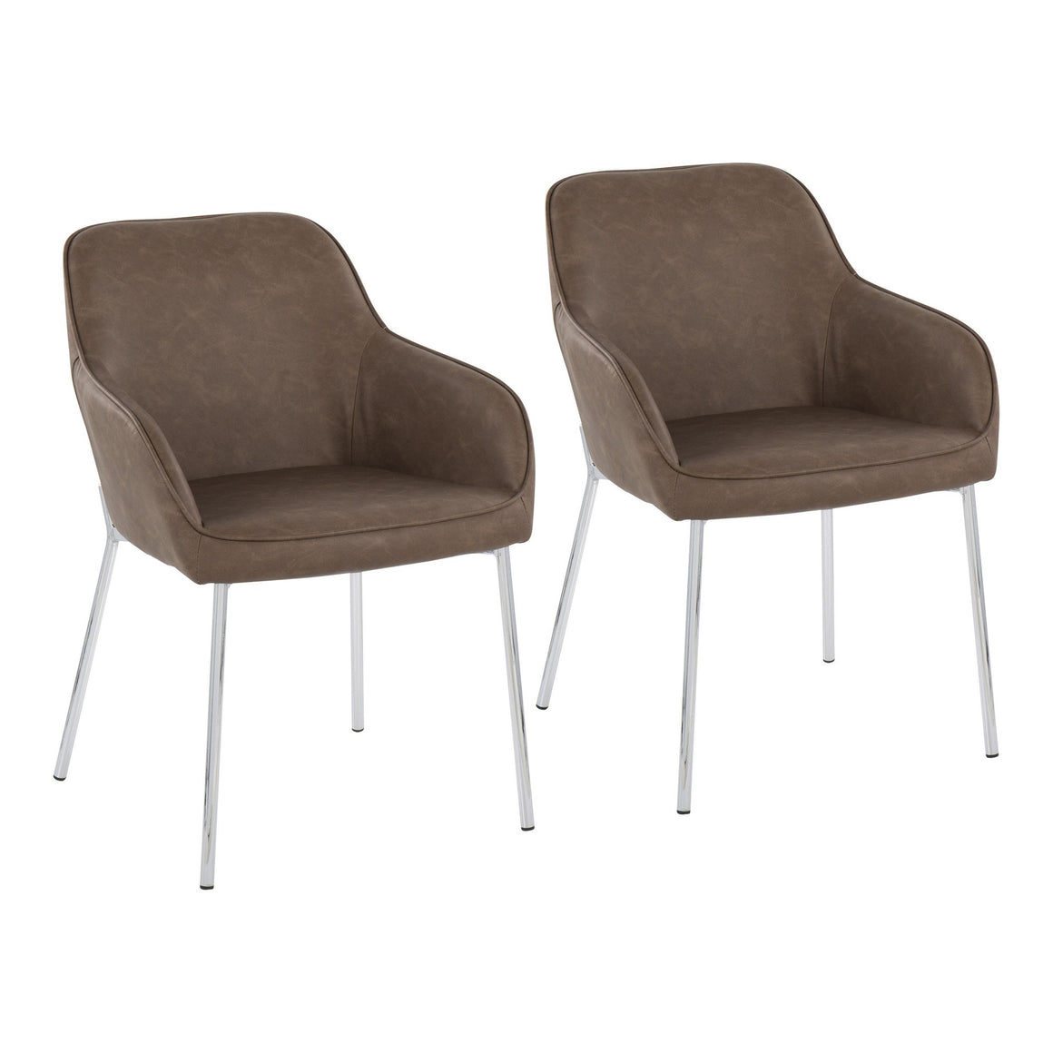 Daniella Contemporary Dining Chair in Chrome Steel and Espresso Faux Leather by LumiSource - Set of 2