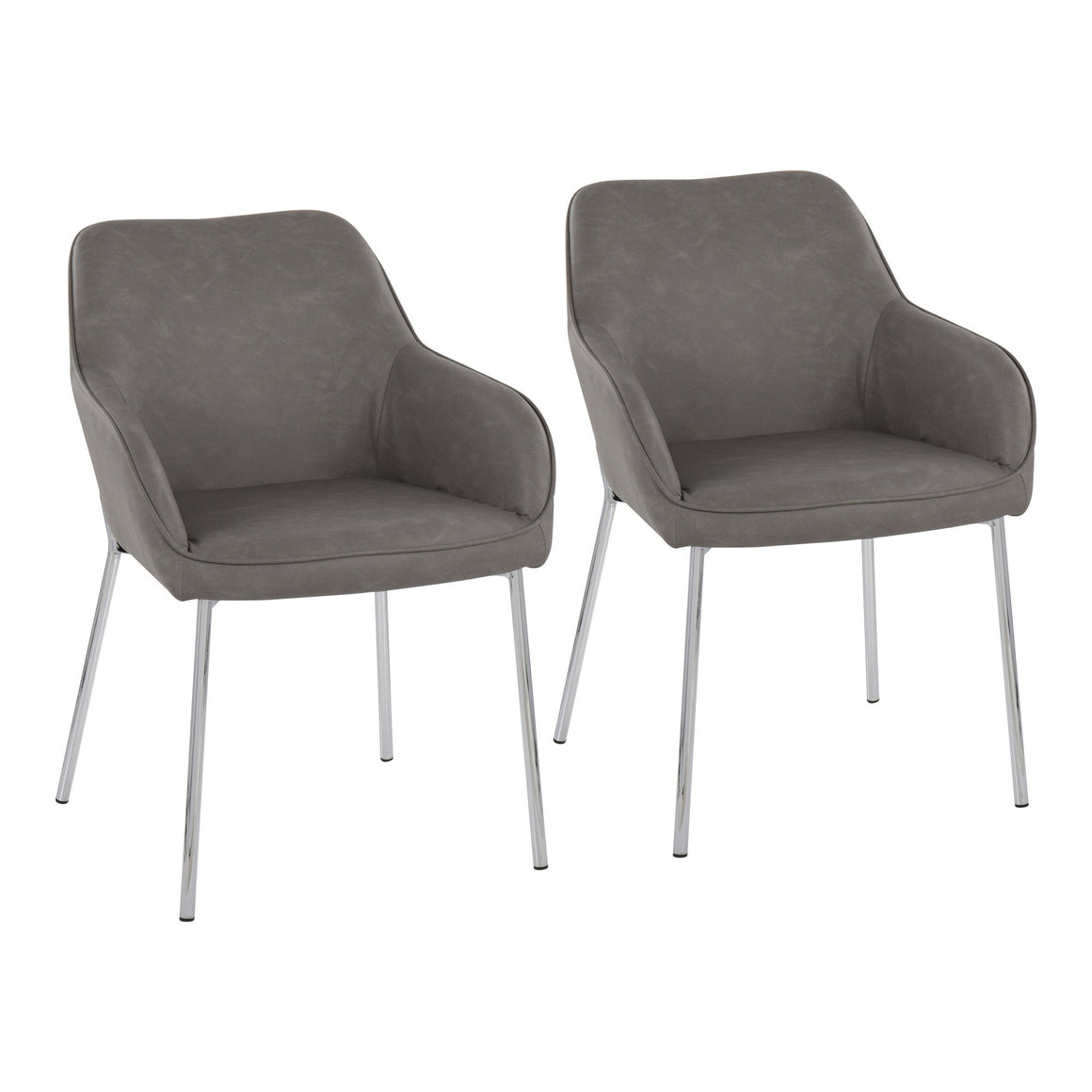 Daniella Contemporary Dining Chair in Chrome Steel and Grey Faux Leather by LumiSource - Set of 2