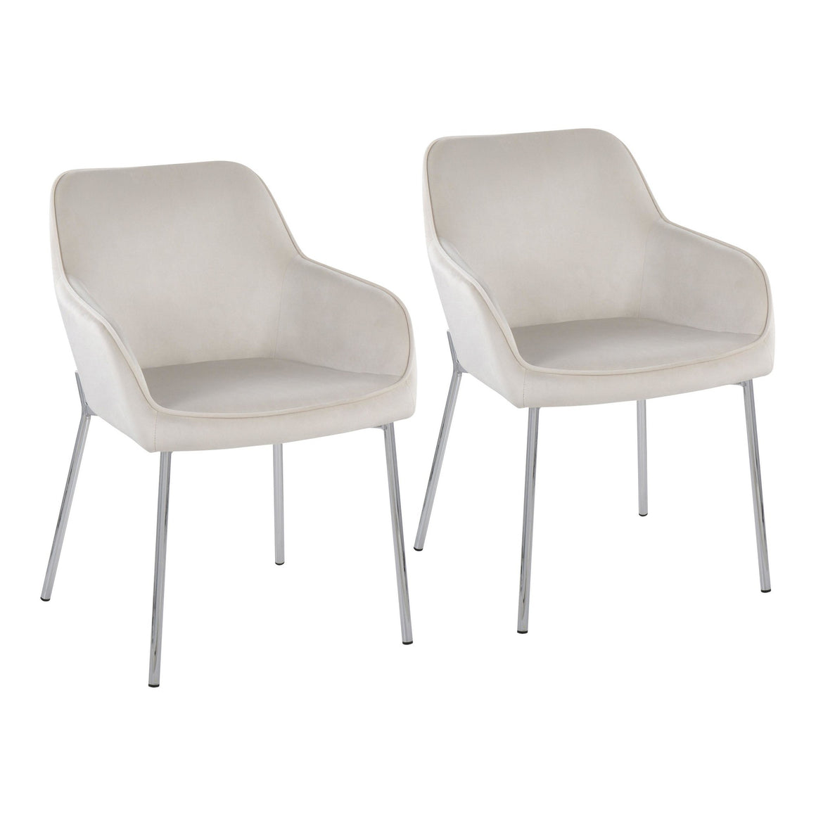 Daniella Contemporary Dining Chair in Chrome Steel and Cream Velvet by LumiSource - Set of 2